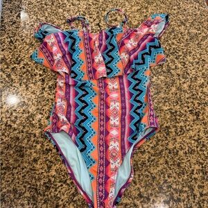Heart and Harmony Colorful Patterned One-Piece Swimsuit Size 16